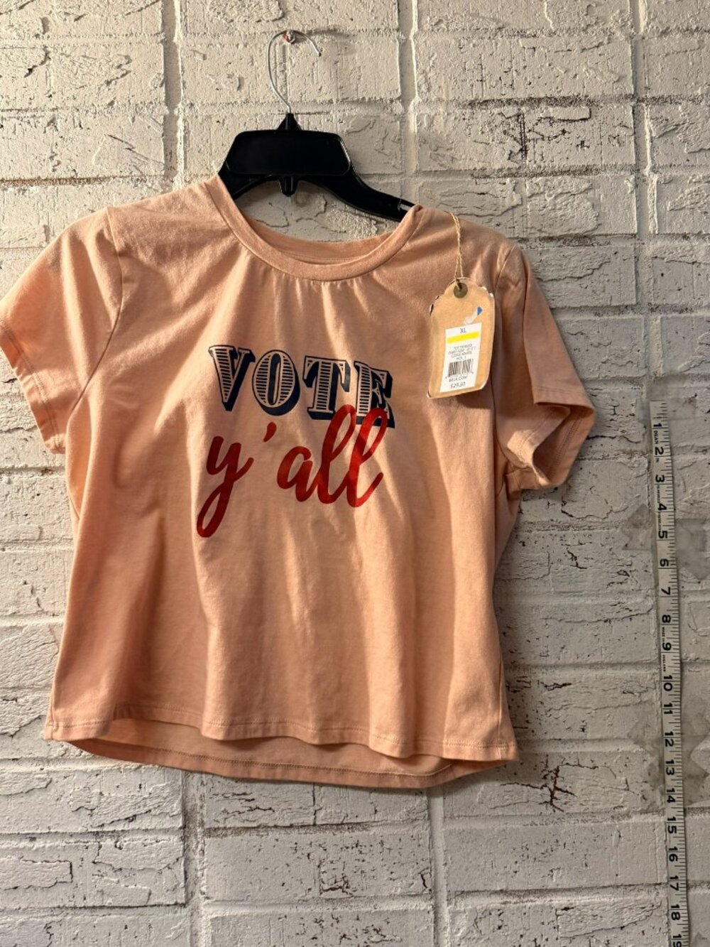 True Craft Womens XL Vote Y’all Graphic Tee Peach Election Voting Shirt NWT